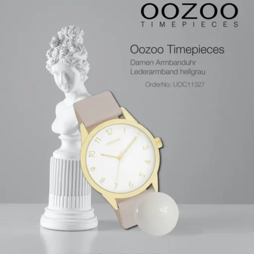Oozoo Damen Armbanduhr Timepieces Analog Leder hellgrau taupe UOC11327