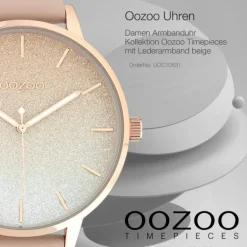 Oozoo Damen Armbanduhr Timepieces Analog Leder beige weiß UOC10831