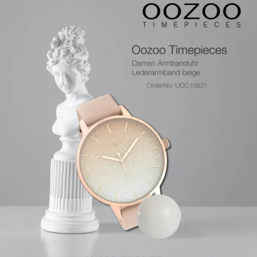 Oozoo Damen Armbanduhr Timepieces Analog Leder beige weiß UOC10831