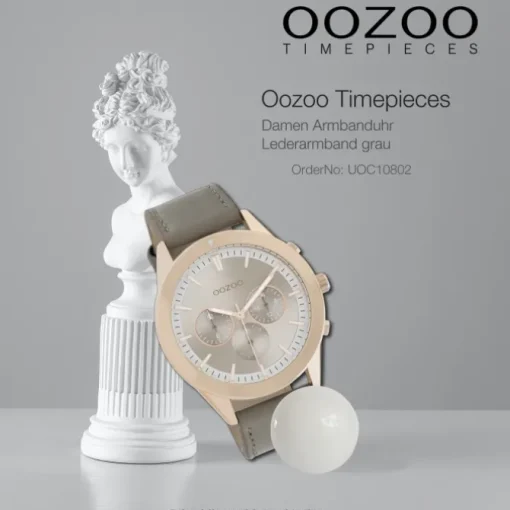 Oozoo Damen Armbanduhr Timepieces C10802 Analog Leder grau UOC10802