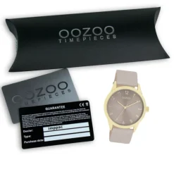 Oozoo Damen Armbanduhr Timepieces Analog Leder hellgrau taupe UOC11328