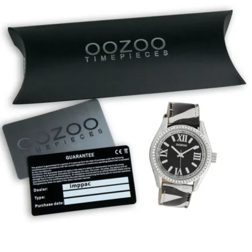 Oozoo Damen Armbanduhr Timepieces Analog Leder schwarz weiß UOC10268