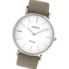 Oozoo Damen Armbanduhr Ultra Slim Leder grau, taupe UOC20076