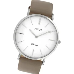 Oozoo Damen Armbanduhr Ultra Slim Leder grau, taupe UOC20076