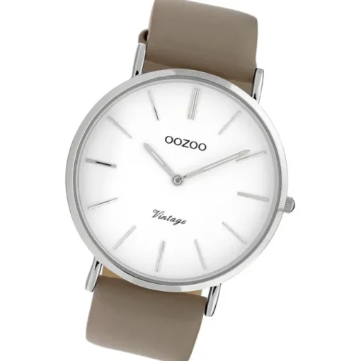 Oozoo Damen Armbanduhr Ultra Slim Leder grau, taupe UOC20076