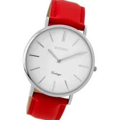 Oozoo Damen Armbanduhr Ultra Slim Lederarmband rot UOC9307