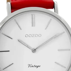 Oozoo Damen Armbanduhr Ultra Slim Lederarmband rot UOC9307