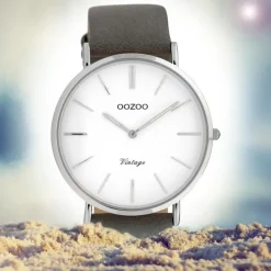 Oozoo Damen Armbanduhr Ultra Slim C20075 Analog Leder grau UOC20075
