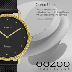 Oozoo Damen Armbanduhr Ultra Slim C20058 Analog Edelstahl schwarz UOC20058
