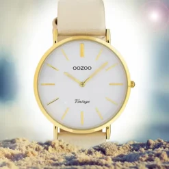 Oozoo Damen Armbanduhr Ultra Slim C9961 Quarzwerk Leder creme UOC9961