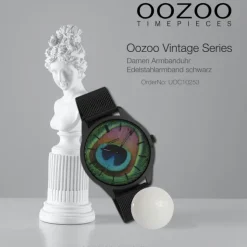 Oozoo Damen Armbanduhr Ultra Slim C10253 Analog Edelstahl schwarz UOC10253