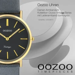 Oozoo Damen Armbanduhr Ultra Slim C9974 Quarzwerk Leder dunkelgrau UOC9974