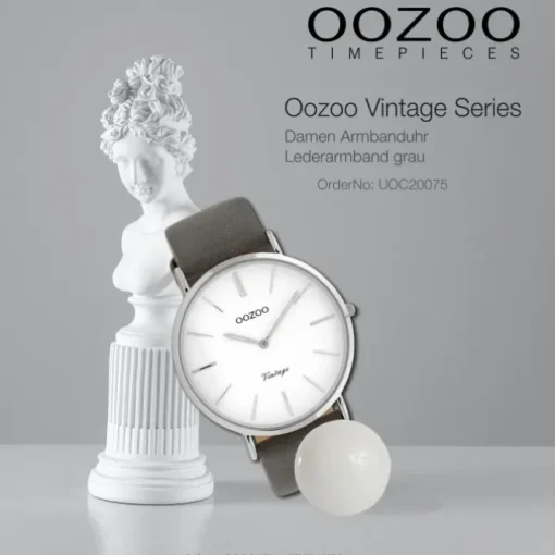 Oozoo Damen Armbanduhr Ultra Slim C20075 Analog Leder grau UOC20075