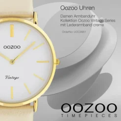 Oozoo Damen Armbanduhr Ultra Slim C9961 Quarzwerk Leder creme UOC9961