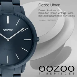 Oozoo Damen Armbanduhr Ultra Slim C20102 Analog Edelstahl dunkelblau UOC20102
