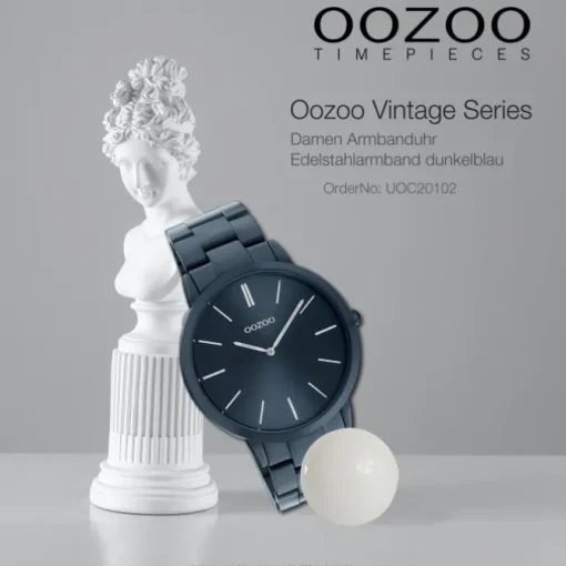 Oozoo Damen Armbanduhr Ultra Slim C20102 Analog Edelstahl dunkelblau UOC20102