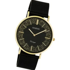 Oozoo Damen Armbanduhr Vintage Series Analog Metall Mesh schwarz UOC20188