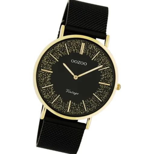 Oozoo Damen Armbanduhr Vintage Series Analog Metall Mesh schwarz UOC20188