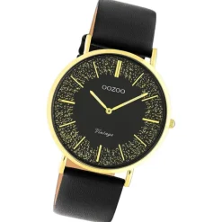 Oozoo Damen Armbanduhr Vintage Series Analog Leder schwarz UOC20185