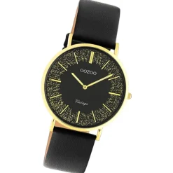 Oozoo Damen Armbanduhr Vintage Series Analog Leder schwarz UOC20186
