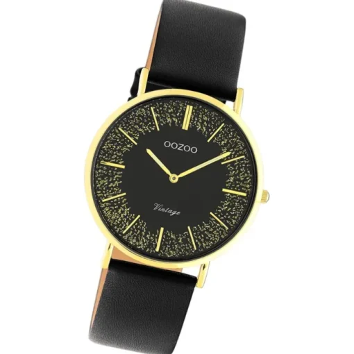 Oozoo Damen Armbanduhr Vintage Series Analog Leder schwarz UOC20186