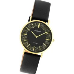 Oozoo Damen Armbanduhr Vintage Series Analog Leder schwarz UOC20187