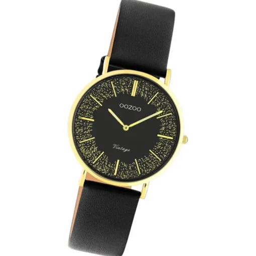 Oozoo Damen Armbanduhr Vintage Series Analog Leder schwarz UOC20187