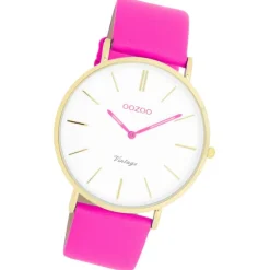 Oozoo Damen Armbanduhr Vintage Analog Leder pink UOC20319