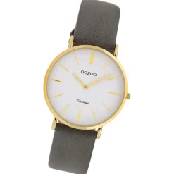 Oozoo Damen Armbanduhr Vintage Analog Leder grau UOC20088