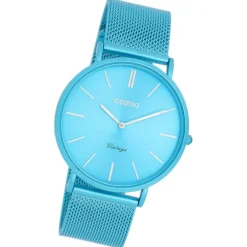 Oozoo Damen Armbanduhr Vintage Analog Edelstahl blau UOC20331