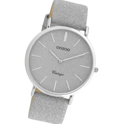 Oozoo Damen Armbanduhr Vintage Series Analog Leder silber UOC20160