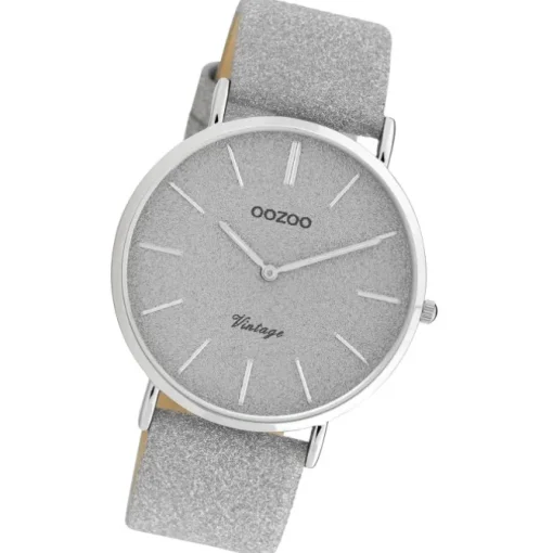 Oozoo Damen Armbanduhr Vintage Series Analog Leder silber UOC20160