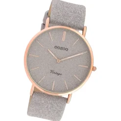 Oozoo Damen Armbanduhr Vintage Series Analog Leder grau UOC20162