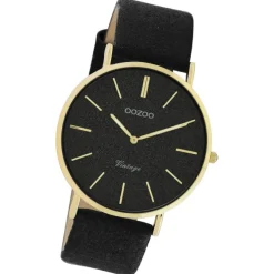 Oozoo Damen Armbanduhr Vintage Series Analog Leder schwarz UOC20164