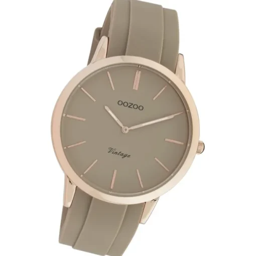 Oozoo Damen Armbanduhr Vintage Series Analog Silikon taupe grau UOC20170