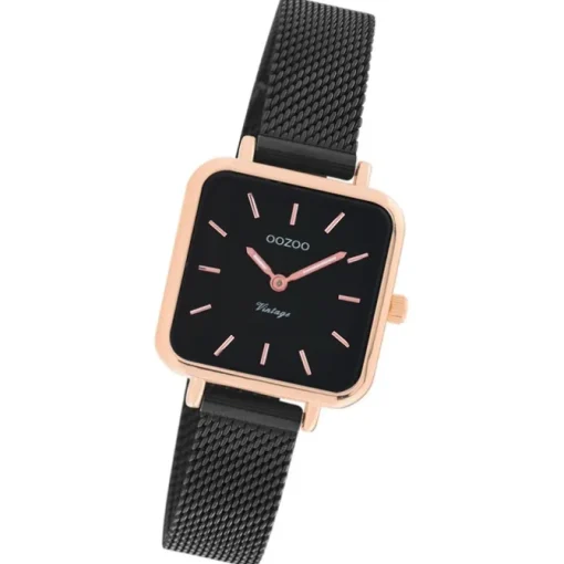 Oozoo Damen Armbanduhr Vintage Series Analog Metall Mesh schwarz UOC20265