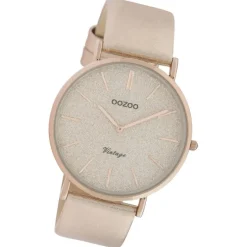 Oozoo Damen Armbanduhr Vintage Series Analog Leder beige rosa UOC20165