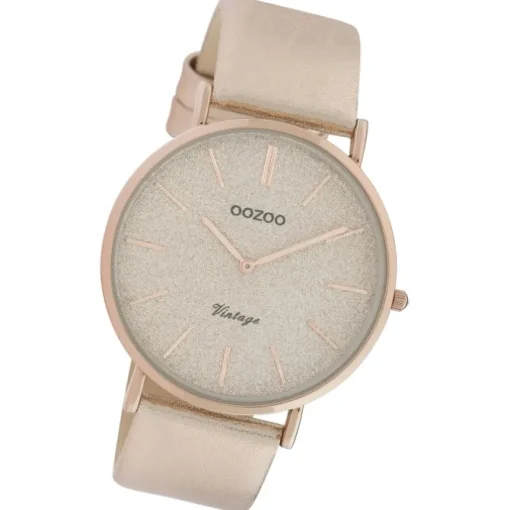 Oozoo Damen Armbanduhr Vintage Series Analog Leder beige rosa UOC20165