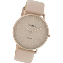 Oozoo Damen Armbanduhr Vintage Series Analog Leder beige rosa UOC20166
