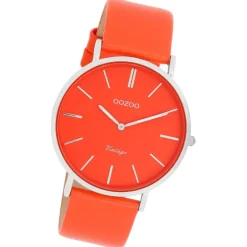 Oozoo Damen Armbanduhr Vintage Analog Leder rot orange UOC20320