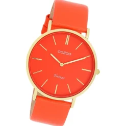 Oozoo Damen Armbanduhr Vintage Analog Leder rot orange UOC20321