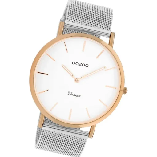 Oozoo Damen Armbanduhr Vintage Series Analog Metall silber UOC20070