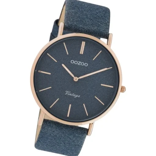 Oozoo Damen Armbanduhr Vintage Series Analog Leder dunkelblau UOC20163