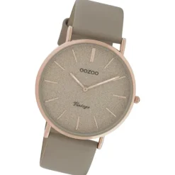 Oozoo Damen Armbanduhr Vintage Series Analog Leder taupe grau UOC20167