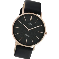 Oozoo Damen Armbanduhr Vintage Series Analog Leder schwarz UOC20169