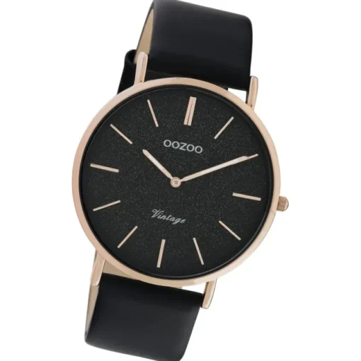 Oozoo Damen Armbanduhr Vintage Series Analog Leder schwarz UOC20169