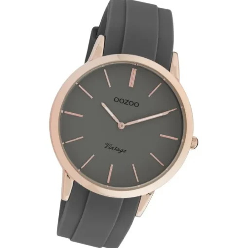 Oozoo Damen Armbanduhr Vintage Series Analog Silikon dunkelgrau UOC20172