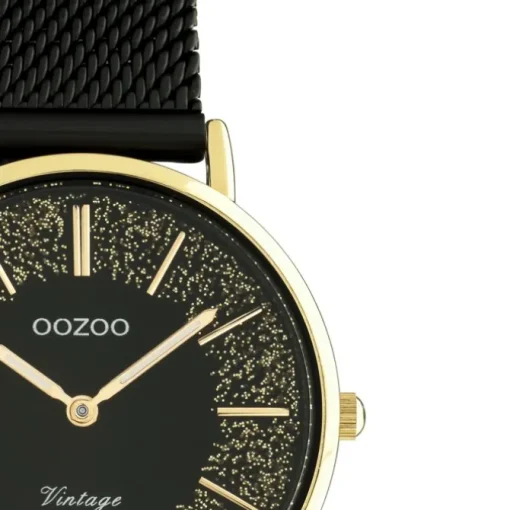 Oozoo Damen Armbanduhr Vintage Series Analog Metall Mesh schwarz UOC20189
