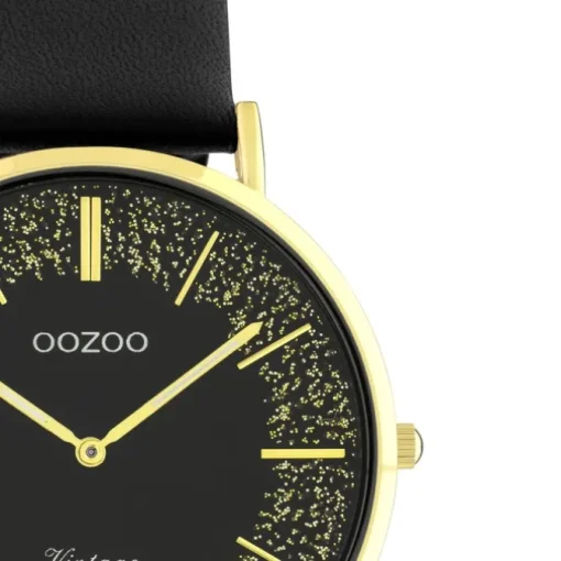 Oozoo Damen Armbanduhr Vintage Series Analog Leder schwarz UOC20186
