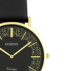 Oozoo Damen Armbanduhr Vintage Series Analog Leder schwarz UOC20187